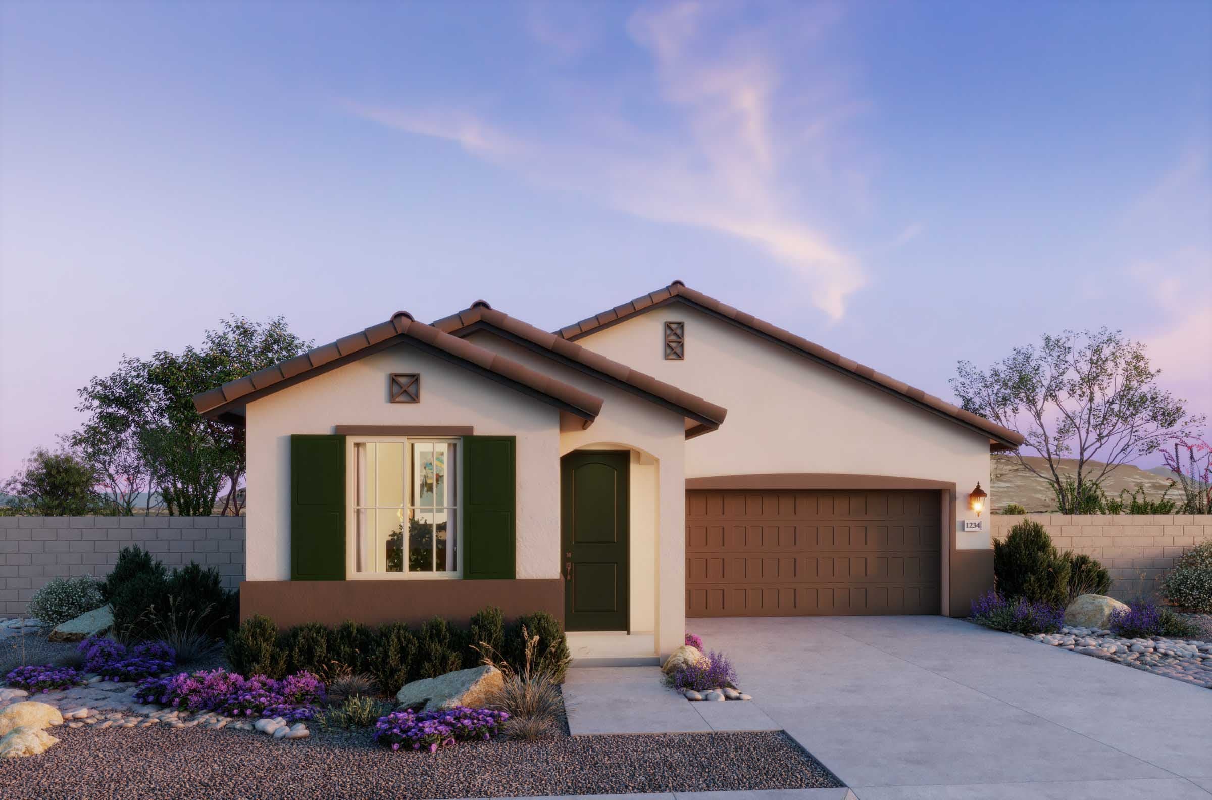 Spanish Elevation Front Exterior Rendering at Plan 3502, The Villas Collection at Frontera