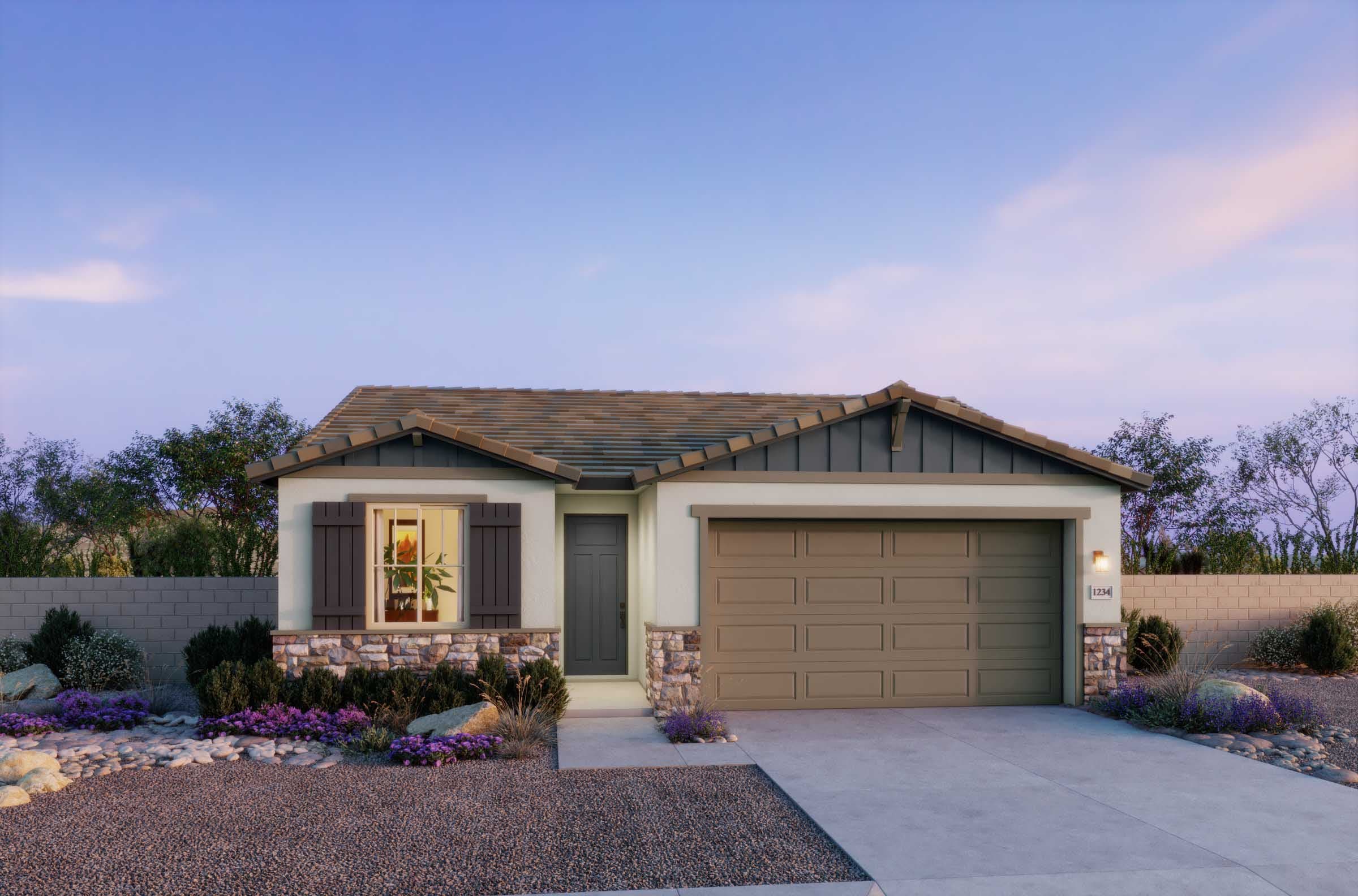 Craftsman Elevation Front Exterior Rendering at Plan 3503, The Villas Collection at Frontera
