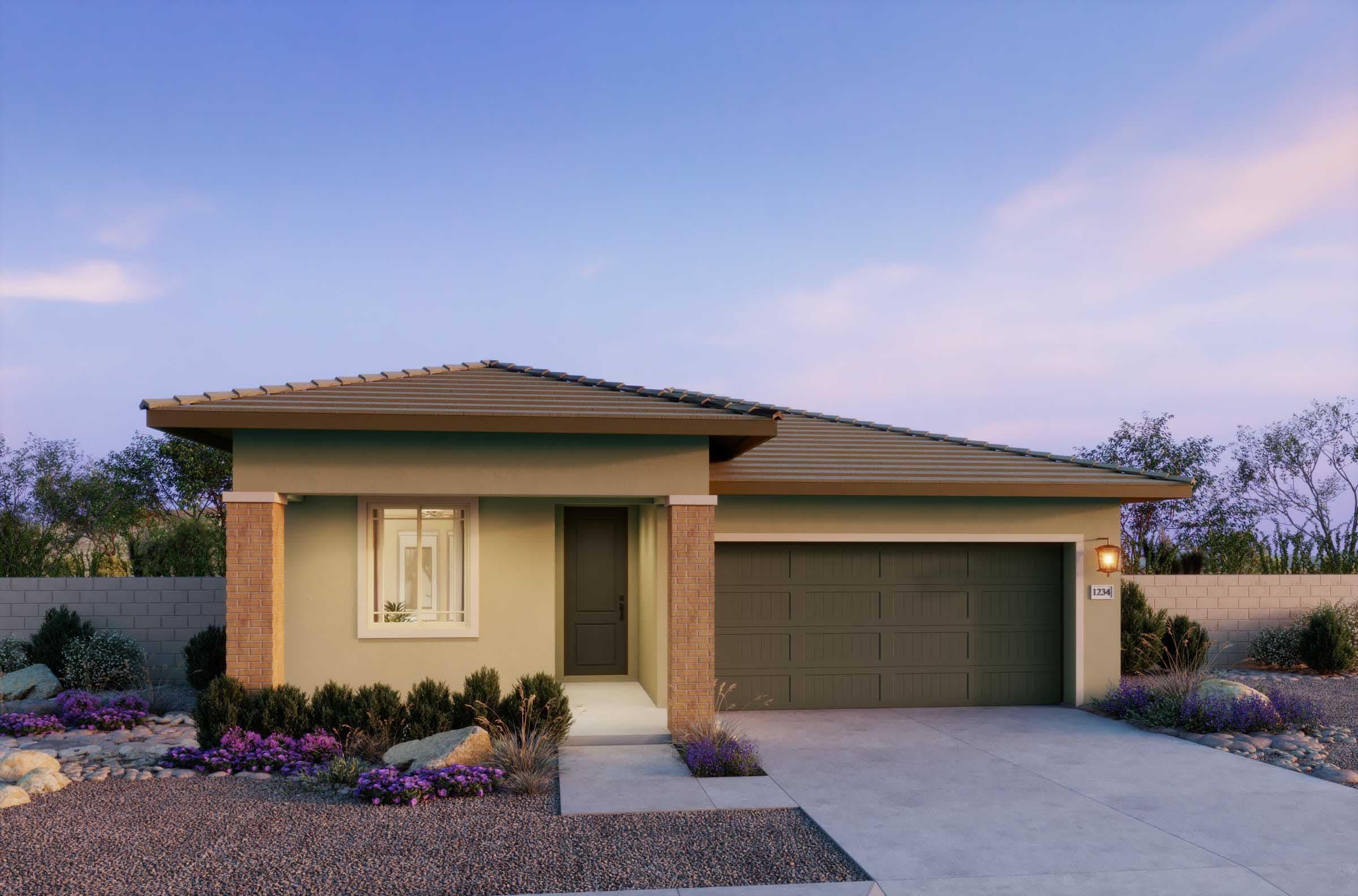 Prairie Elevation Front Exterior Rendering at Plan 3505, The Villas Collection at Frontera