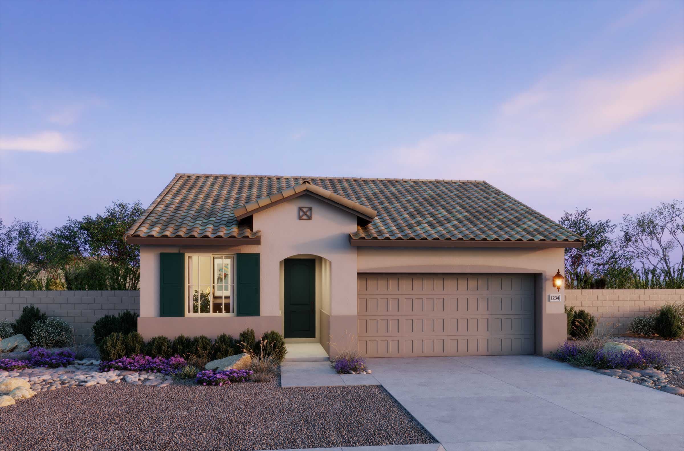 Spanish Elevation Front Exterior Rendering at Plan 3503, The Villas Collection at Frontera
